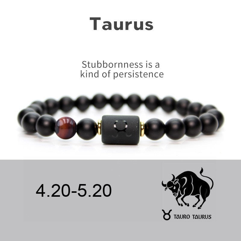 Taurus matte black onyx zodiac bracelet with accent stone