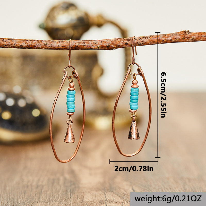 Bohemian Vintage Turquoise Beaded Drop Earrings For Women