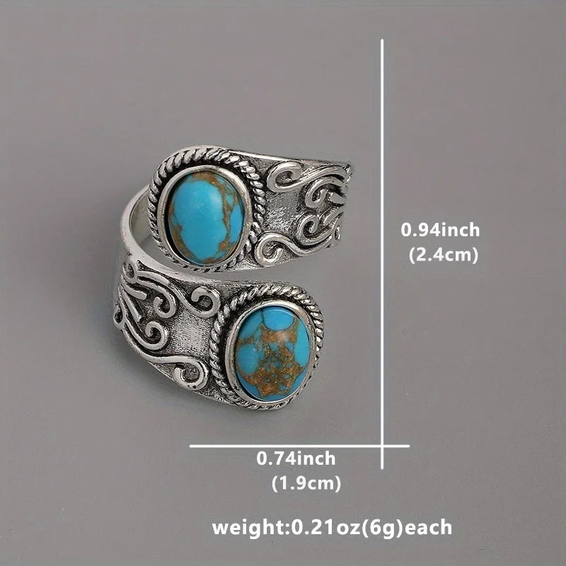 Turquoise Wrap Ring — Silver-Plated Boho Cocktail Ring for Women
