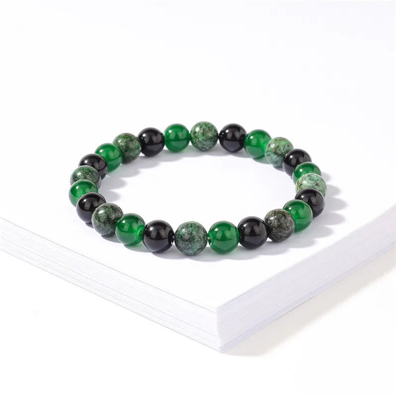 Green Natural Stone Bracelet — 8mm Handmade Beaded, Unisex
