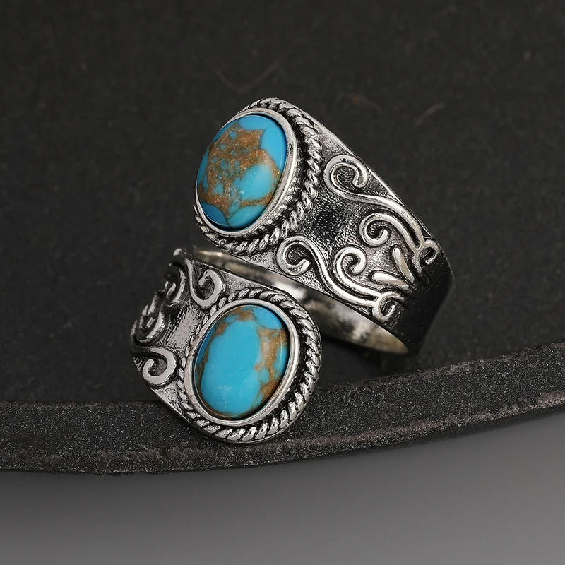 Turquoise Wrap Ring — Silver-Plated Boho Cocktail Ring for Women
