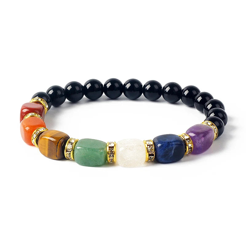 Natural Stone 7 Chakra Tiger Eye Hematite Bracelet for Women Yoga Healing Balance Gift by Tinkers