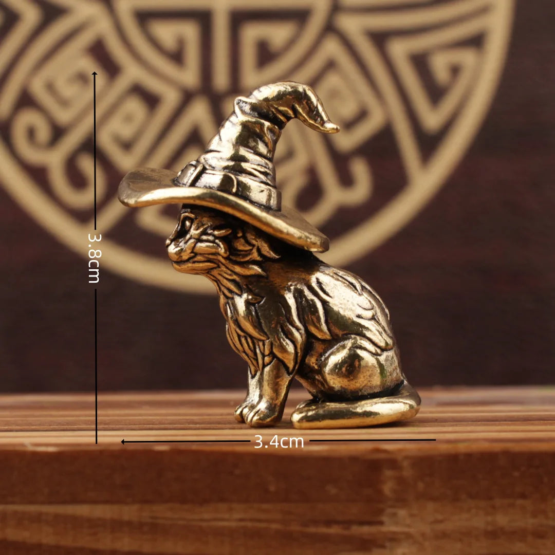 Tinkers Cute Sorcerer Cat Statue Solid Brass Miniature Figurine -