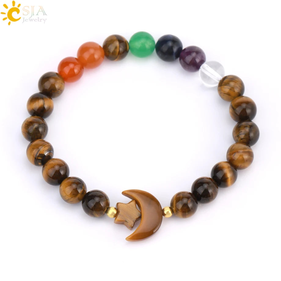 Handcrafted Natural Tiger Eye 7 Chakra Bracelet for Women by Tinkers - Healing Energy and Balance