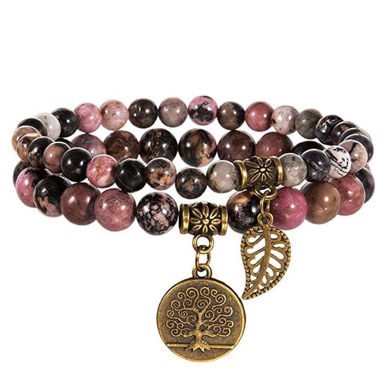 Tree of Life Natural Stone Bracelet Set — Couples & Healing Crystal