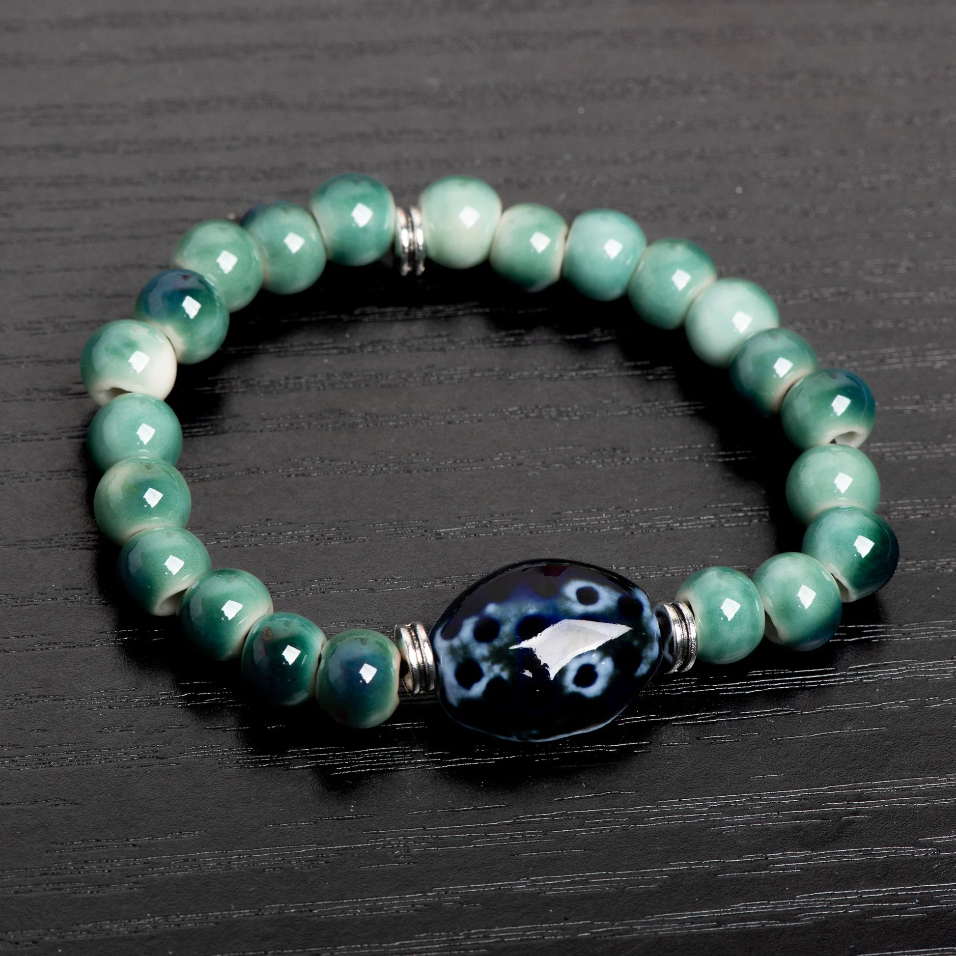 Tinkers Brand Green Ceramic Beaded Stretch Bracelet Vintage Edition -