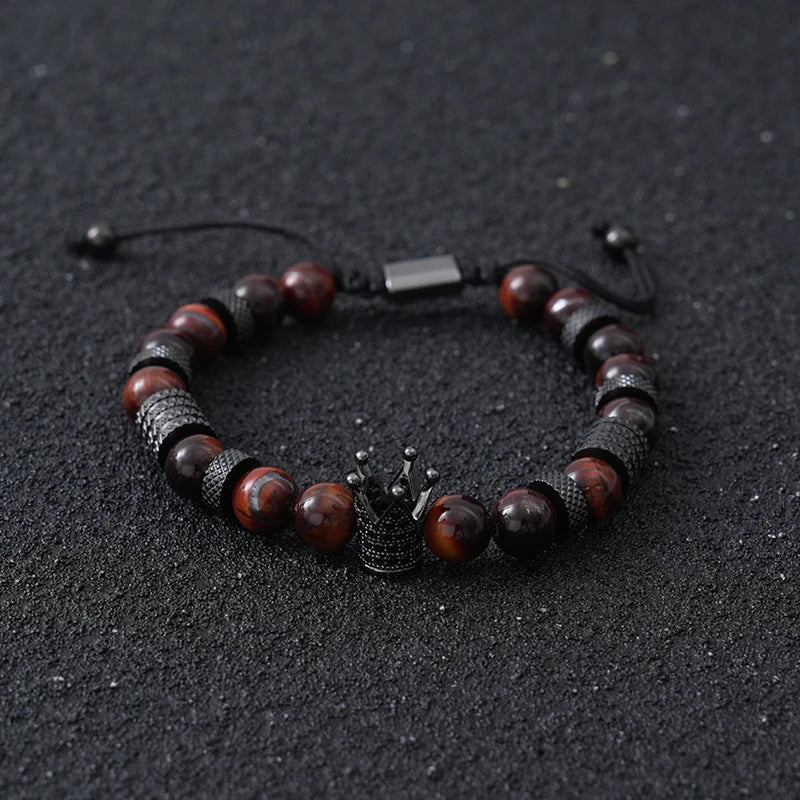Tinkers Luxury Tiger Stone Beads Crown Charms Bracelet For Men Women - Apparel & Accessories > Jewelry > Bracelets