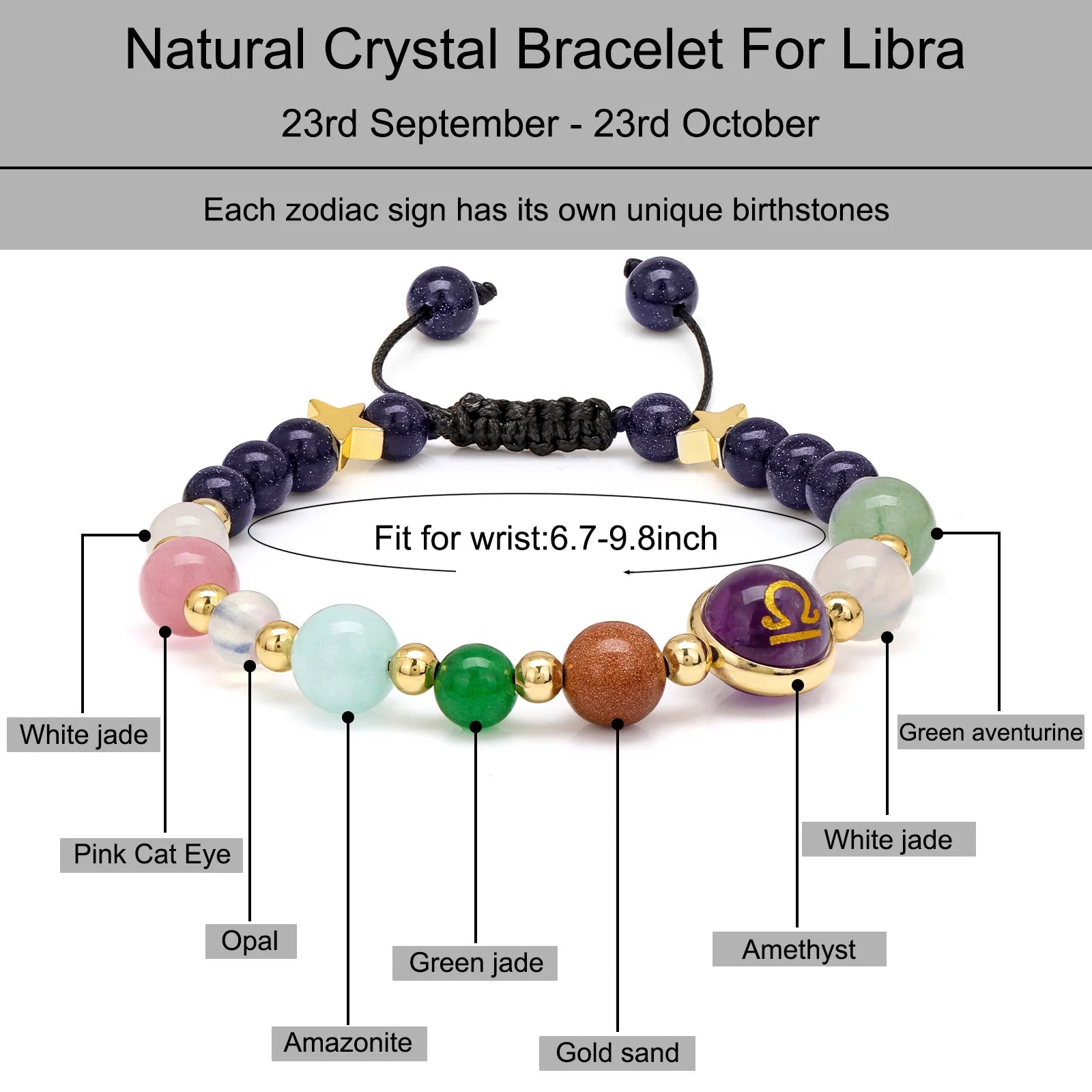 12 Zodiac Signs Natural Stone Bracelet Taurus Cancer Virgo