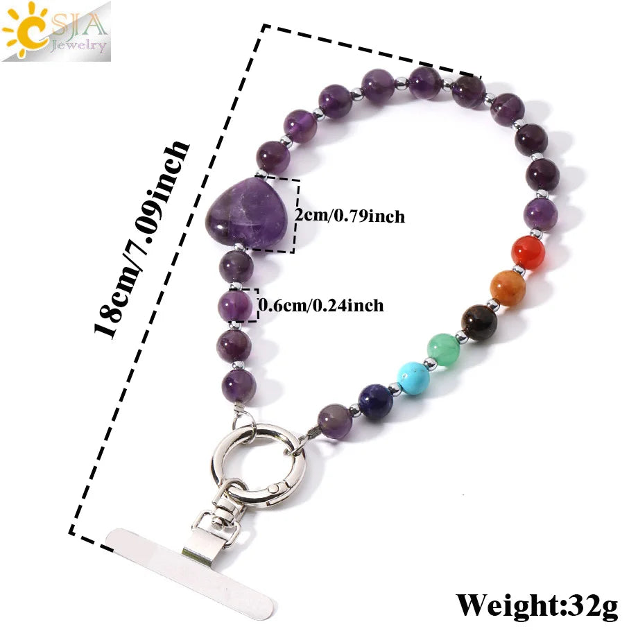 Handcrafted 7 Chakra Natural Stone Phone Chain for Spiritual Balance by Tinkers