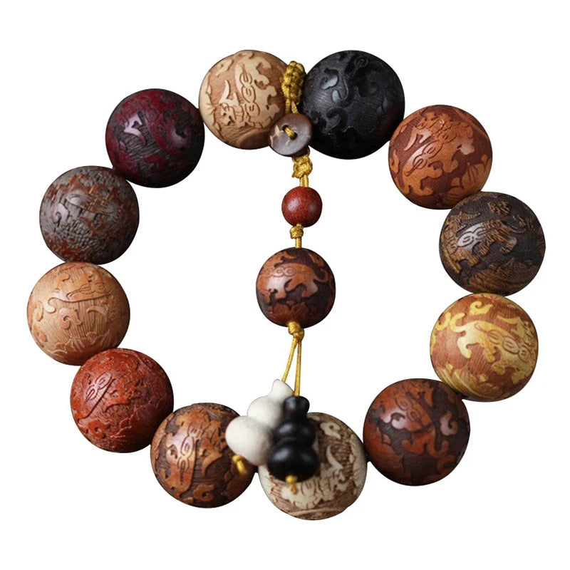 Classic 20mm Handmade Wood Carved Beaded Bracelet Pendant