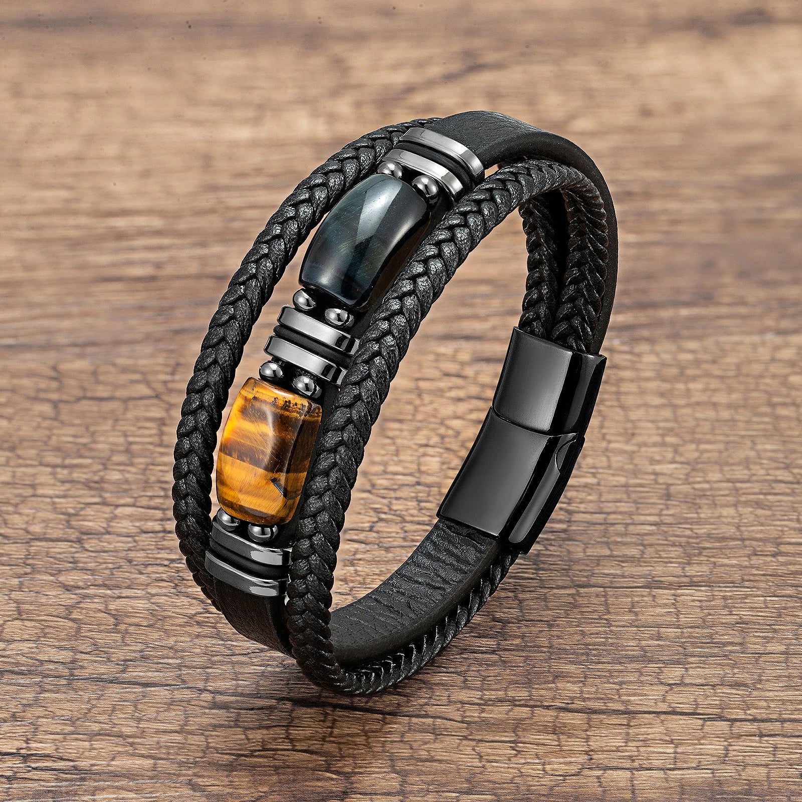 Tinkers New Natural Tiger Eye Stone Men's Leather Bracelet Classic - Apparel & Accessories > Jewelry > Bracelets