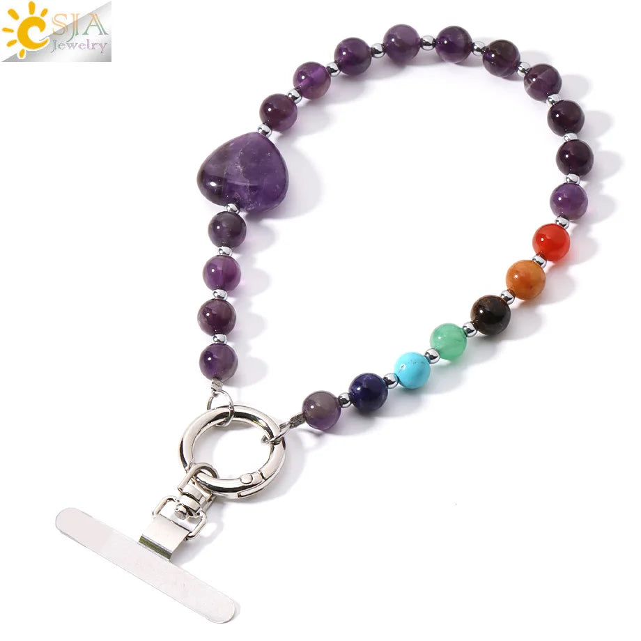 Handcrafted 7 Chakra Natural Stone Phone Chain for Spiritual Balance by Tinkers