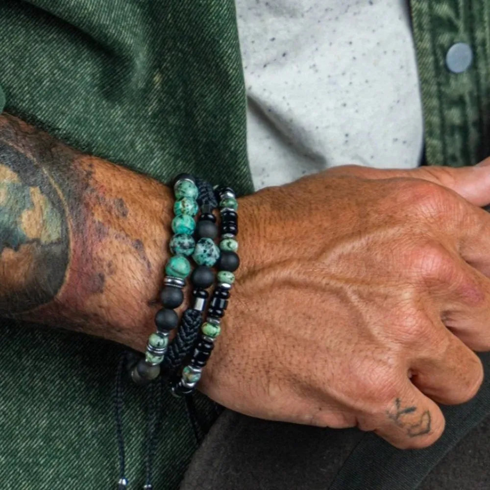 Natural Stone Beaded Bracelet Men Protection by Tinkers