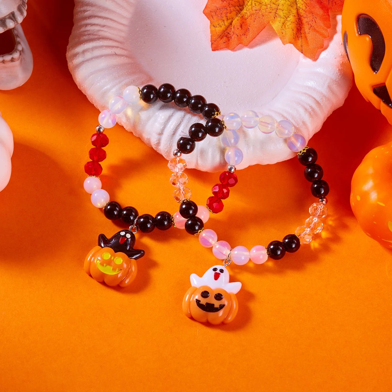 Halloween Ghost Pumpkin Cat Pendant Crystal Bracelet Energy