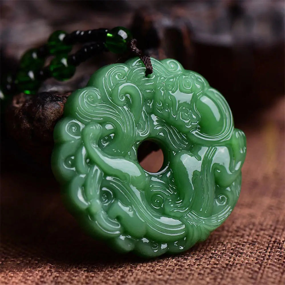Tinkers Green Jade Hand Carved Dragon Pendant Necklace Amulet Gift - Apparel & Accessories > Jewelry > Necklaces