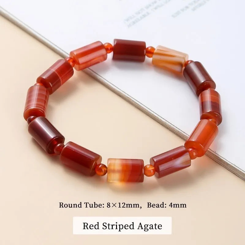 Genuine Natural Coffee Lace Agate Bracelet Women Handmade Tibetan Buddha Hand String Tube Rosary Prayer Charm Yoga Bangles
