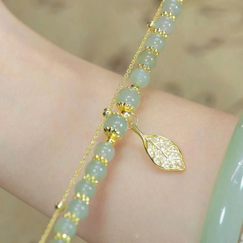 Tinkers FREE TODAY Chinese Style Green Jade Bracelet Rare Gold Leaf - Apparel & Accessories > Jewelry > Bracelets