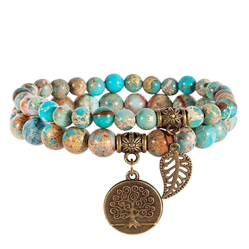 Tree of Life Natural Stone Bracelet Set — Couples & Healing Crystal