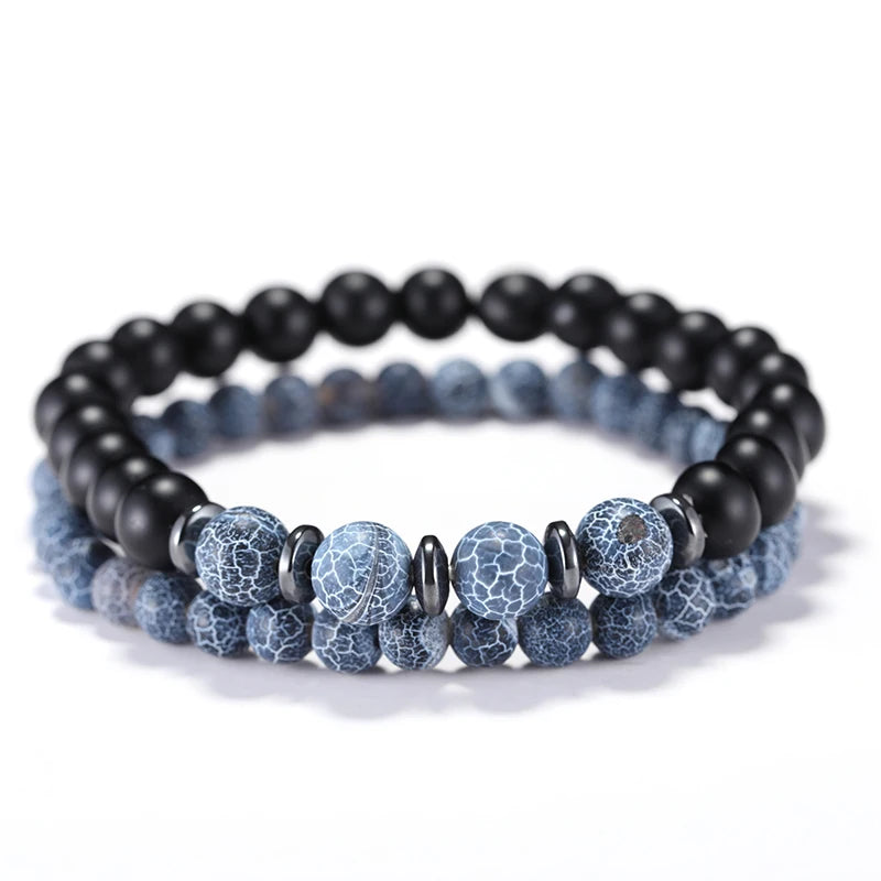 Men's Natural Stone Bracelet Set (2 Pcs) – Lava, Tiger Eye & Howlite