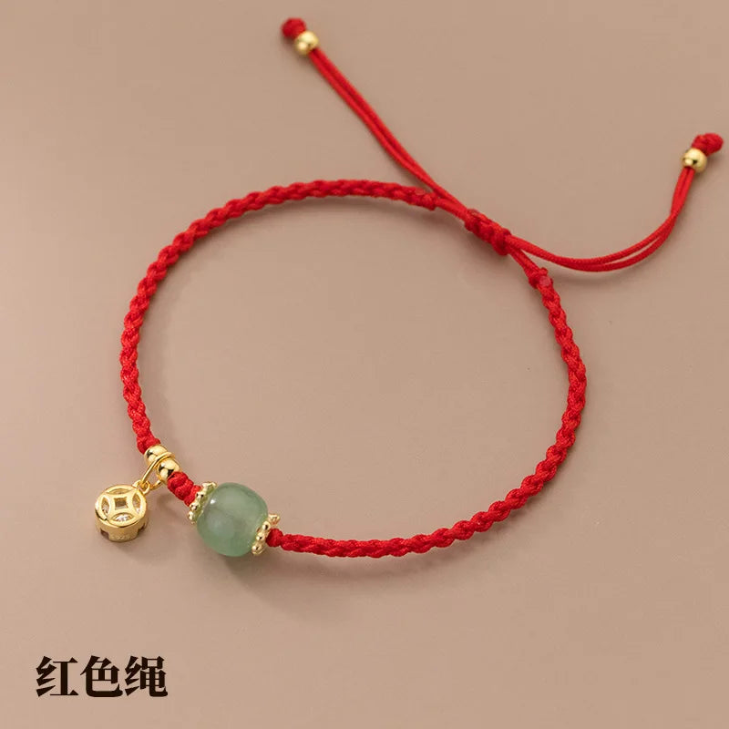 Jade Wohlstand Balance Armband Handarbeit Verstellbar Boho