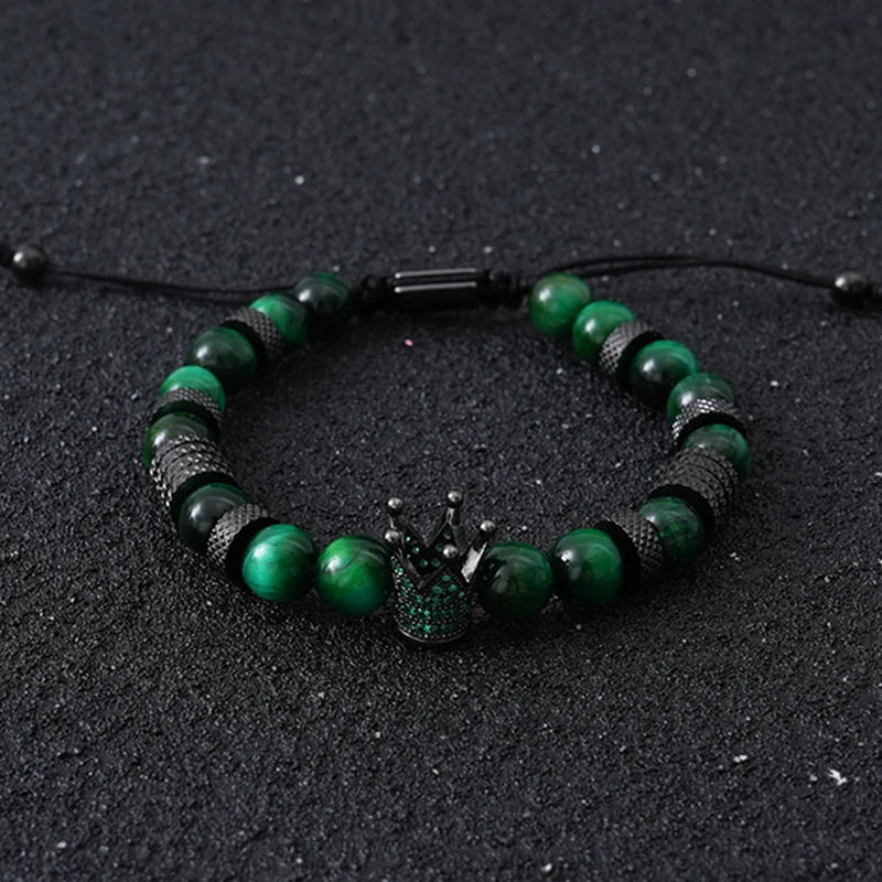 Tinkers Luxury Tiger Stone Beads Crown Charms Bracelet For Men Women - Apparel & Accessories > Jewelry > Bracelets