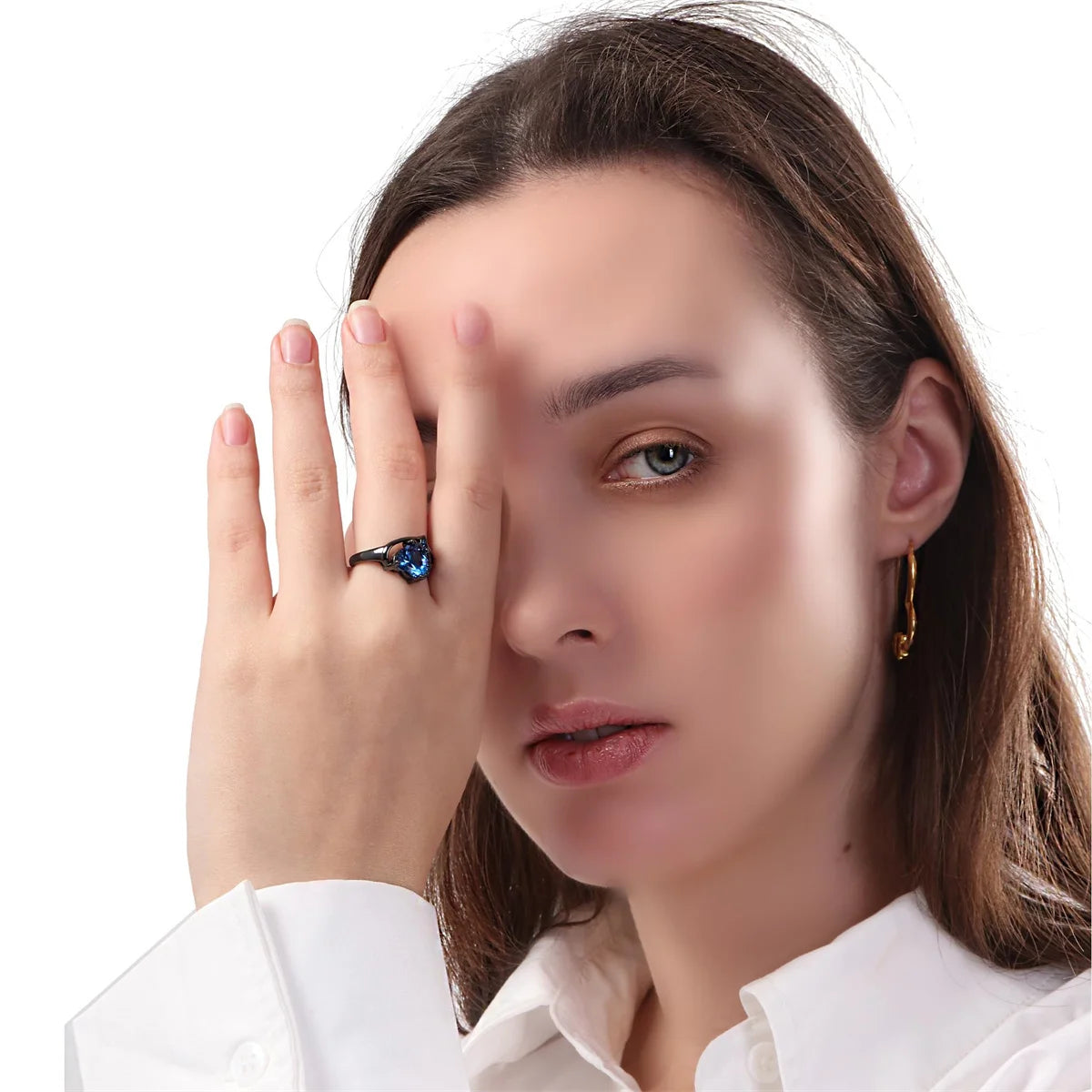 Tinkers Stainless Steel Couple Rings Blue Zircon Rhinestones - Apparel & Accessories > Jewelry > Rings