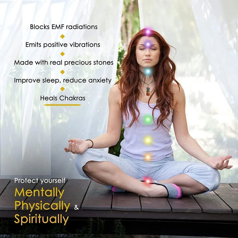 Trendy 7 Chakras Hand Healing Orgone Pendant - Chakra Crystal Necklace with Adjustable Rope - Chakra Jewelry Spiritual Gift