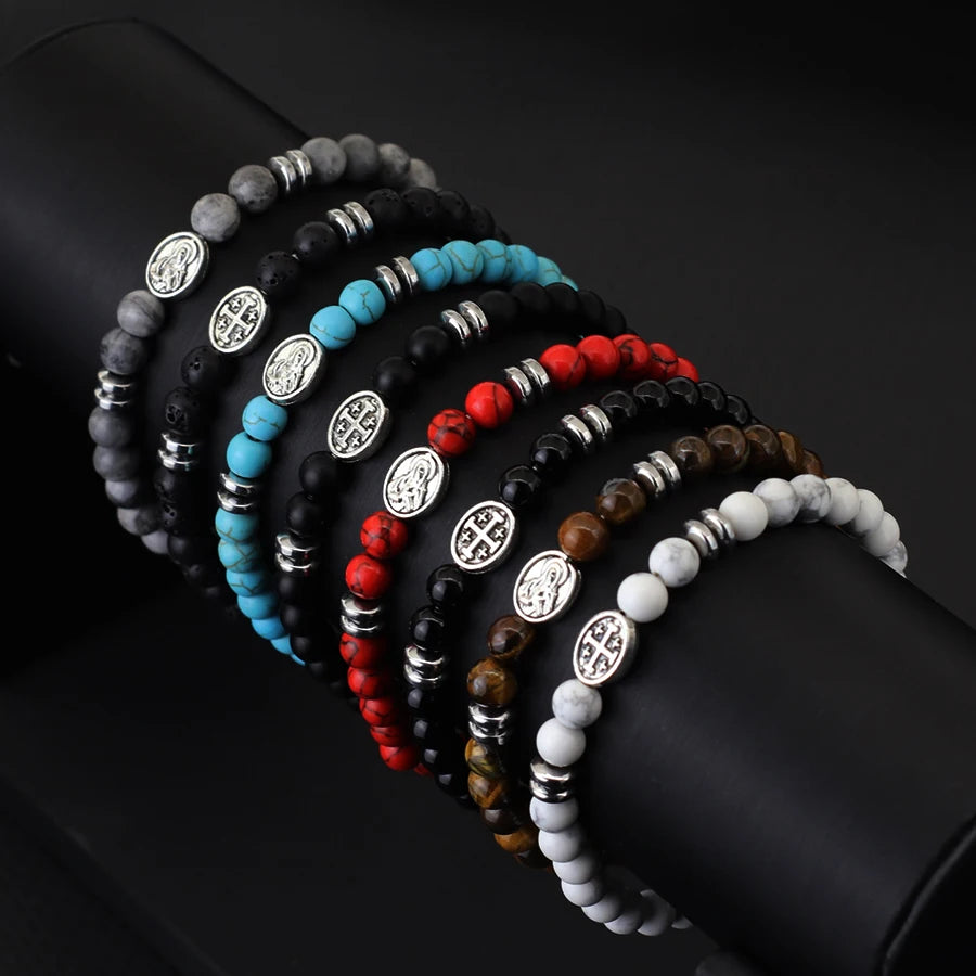 Natural Stone Viking Beaded Bracelet for Men | Lava, Obsidian & Tiger Eye
