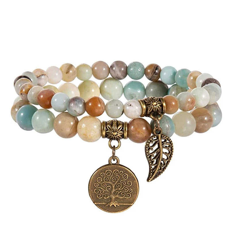 Tree of Life Natural Stone Bracelet Set — Couples & Healing Crystal