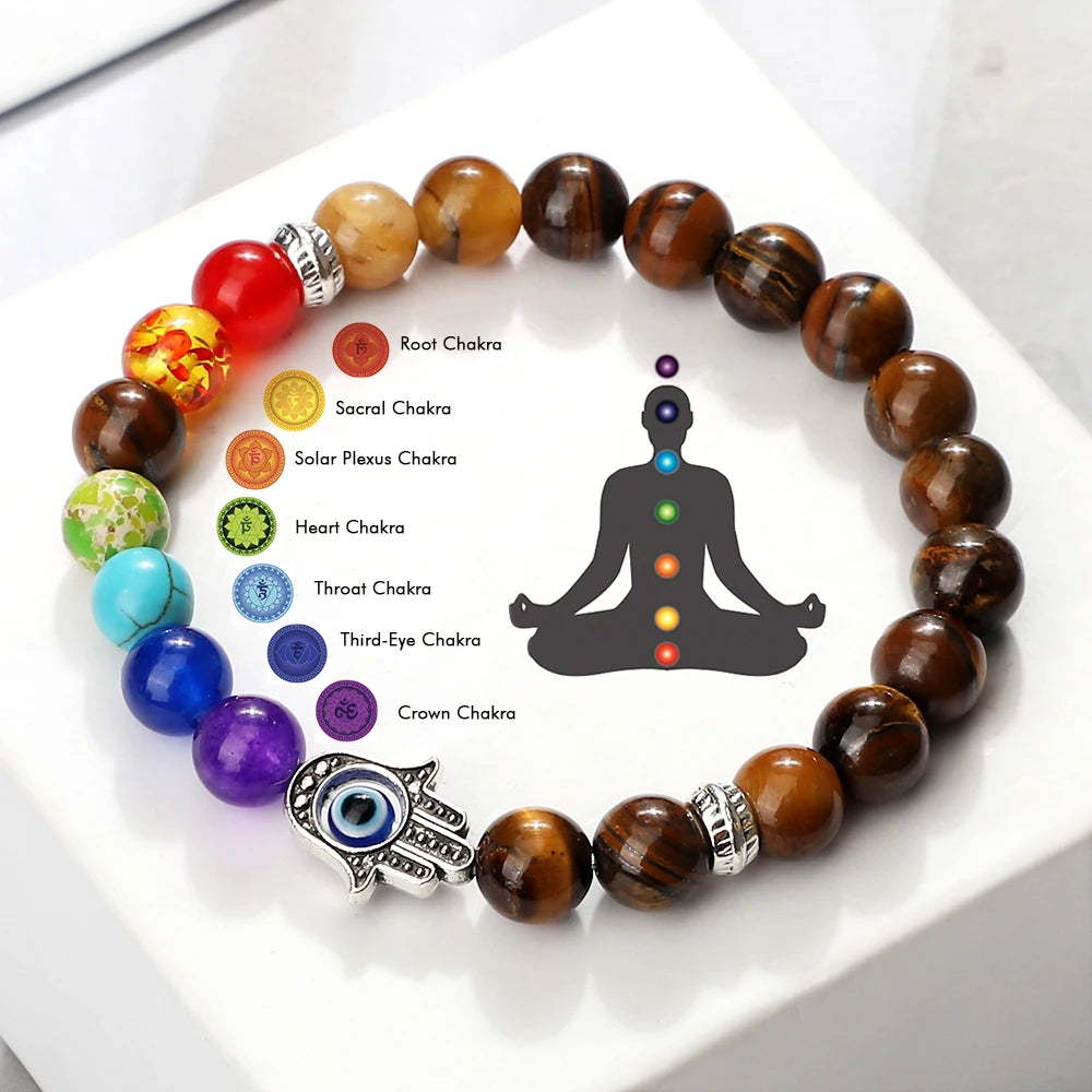 Handcrafted Natural 7 Chakra Tiger Eye Bracelet for Men by Tinkers