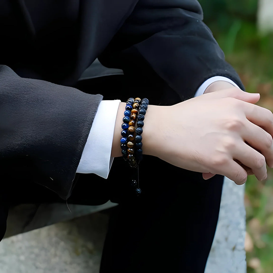 Natural Tiger Eye Lava Bracelet Mens Protection by Tinkers