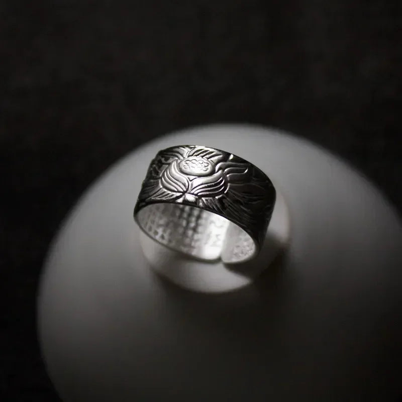 Silver Color Buddhist Ring for Women Tibetan Prayer Copper OM Mantra 7 Chakras Good Luck Women Ring