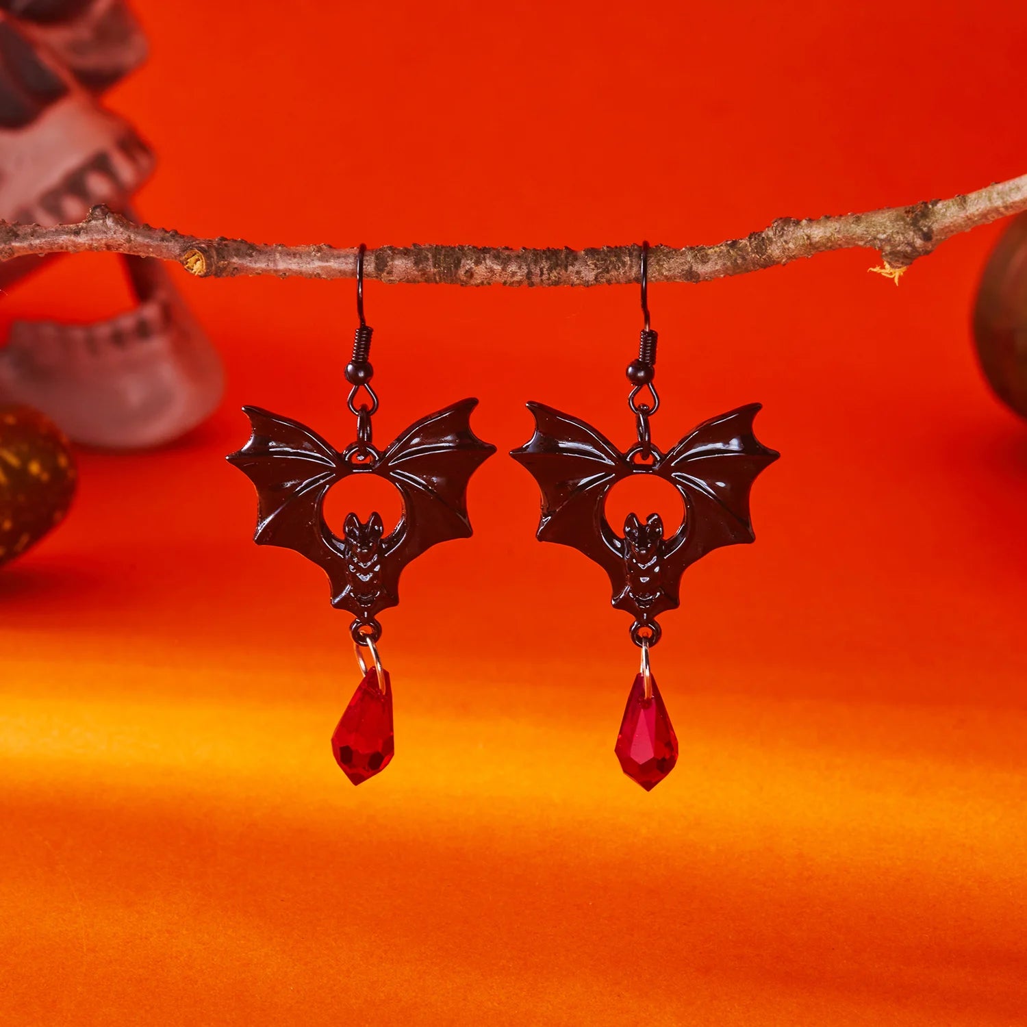 Vampire Bat Red Crystal Earrings By Tinkers Aura Energy