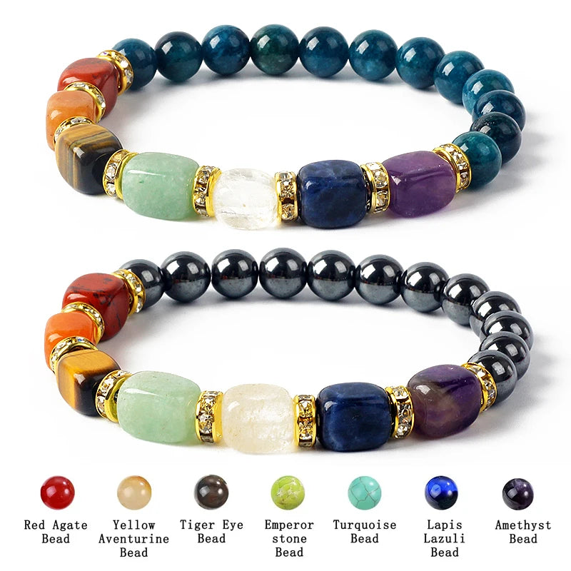 Natural Stone 7 Chakra Tiger Eye Hematite Bracelet for Women Yoga Healing Balance Gift by Tinkers