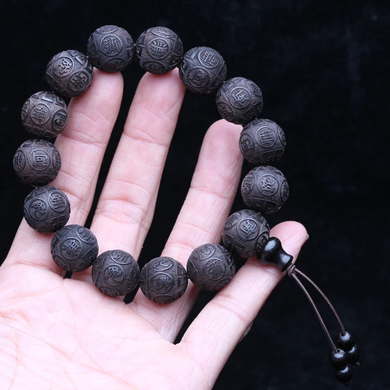 Tinkers Genuine Black Wood Tibetan Prayer Bracelet 12 Beads -