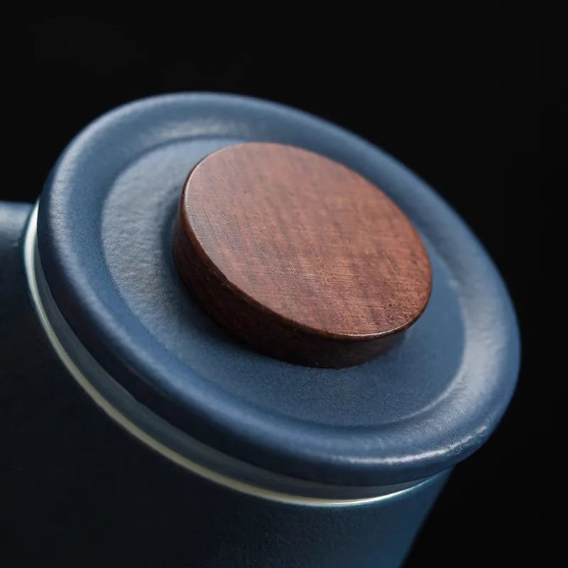 Black Ceramic Cup Wooden Handle Filter Tea Cup Ceramic Mug Creative Office Retro Water Cups and Mugs China Set Birthday Gift Box