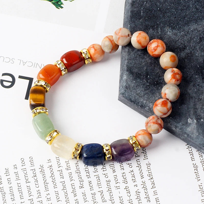 Natural Stone 7 Chakra Tiger Eye Hematite Bracelet for Women Yoga Healing Balance Gift by Tinkers