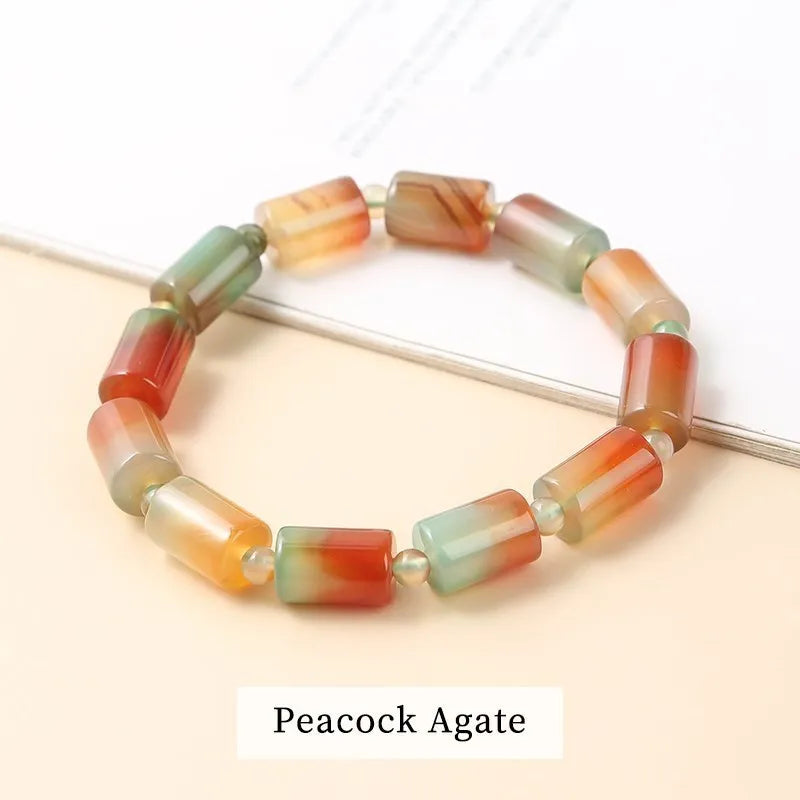 Genuine Natural Coffee Lace Agate Bracelet Women Handmade Tibetan Buddha Hand String Tube Rosary Prayer Charm Yoga Bangles