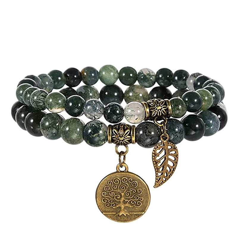 Tree of Life Natural Stone Bracelet Set — Couples & Healing Crystal