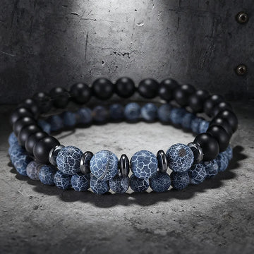 Men's Natural Stone Bracelet Set (2 Pcs) – Lava, Tiger Eye & Howlite