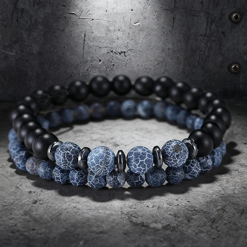 Men's Natural Stone Bracelet Set (2 Pcs) – Lava, Tiger Eye & Howlite