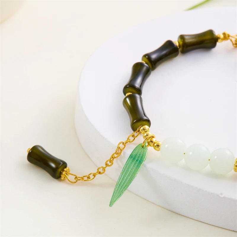 Tinkers Elegant Green Bamboo Beaded Bracelet Flower Pendant - Uncategorized