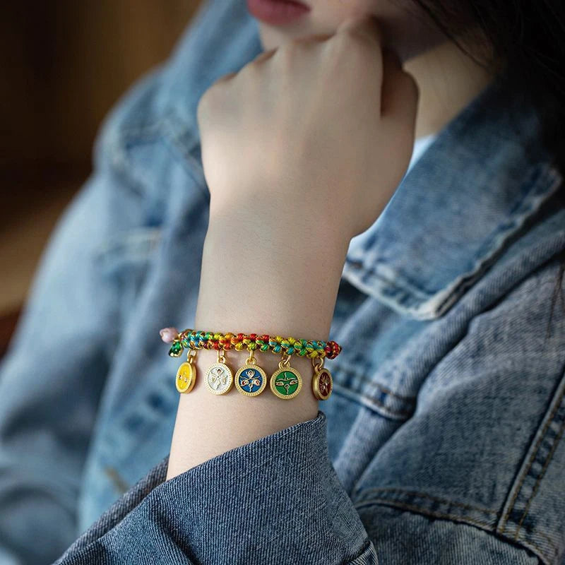 Tibetan Five Wealth Gods Bracelet — Handwoven Colorful Rope