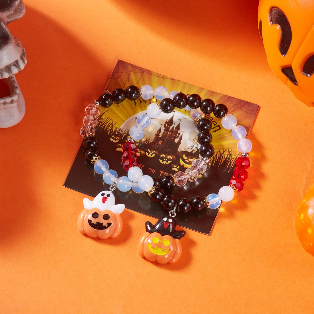 Halloween Ghost Pumpkin Cat Pendant Crystal Bracelet Energy