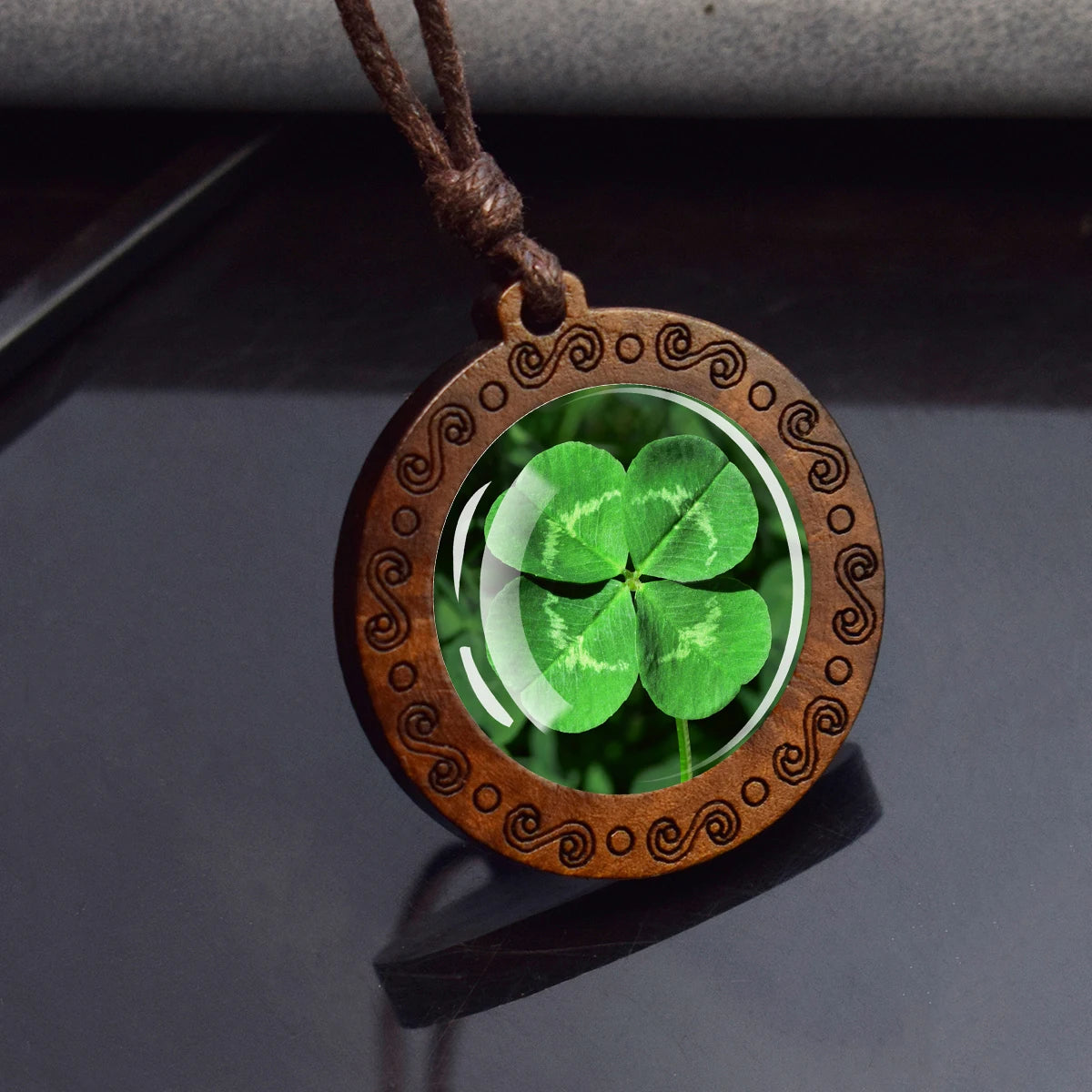 Four Leaf Clover Wooden Pendant By Tinkers For Luck Energy