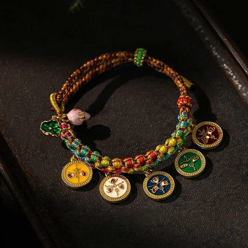 Tibetan Five Wealth Gods Bracelet — Handwoven Colorful Rope
