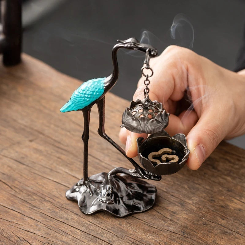 Tinkers Red Crowned Crane Incense Burner Lotus Holder Sandalwood - Uncategorized