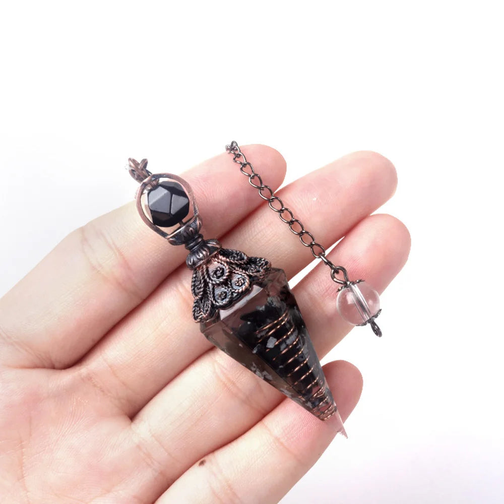 Tinkers Natural Stone Crystal Pendulum Necklace Rose Quartz Pendant -