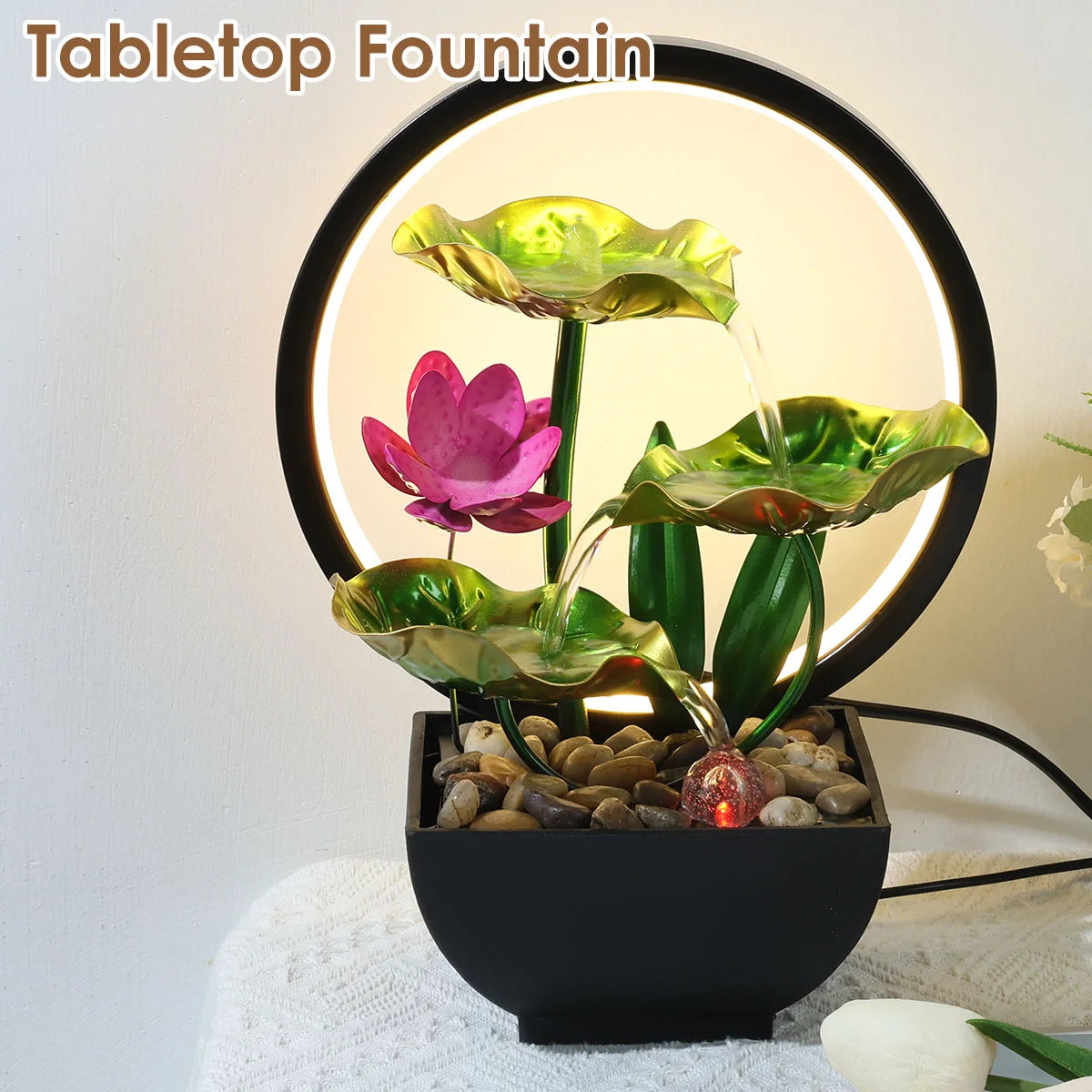 Tinkers Tabletop USB Powered Water Fountain With LED Ring Lights - Home & Garden > Decor > Fountains & Ponds > Fountains & Waterfalls > Fountains