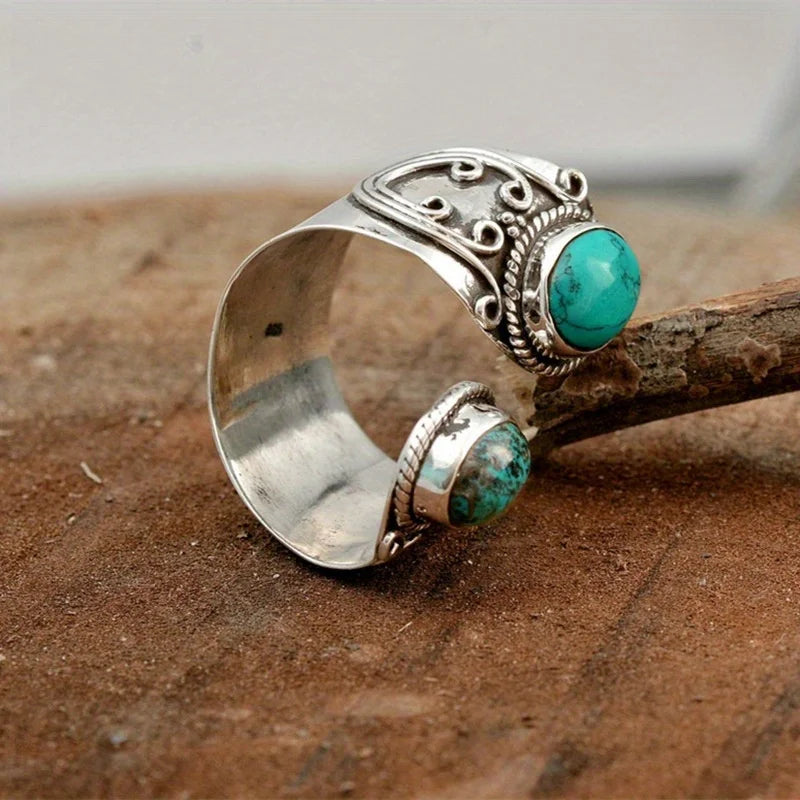 Turquoise Wrap Ring — Silver-Plated Boho Cocktail Ring for Women